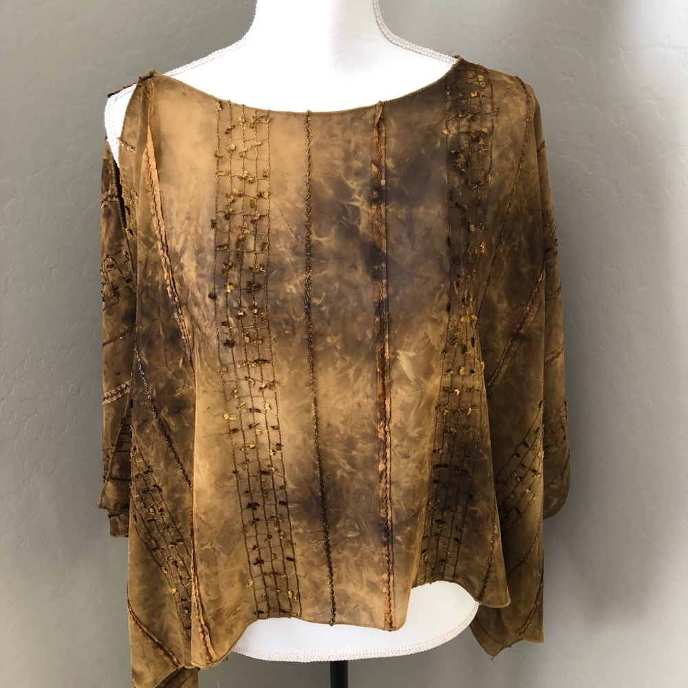Luly K Top Detail‎ Stitch Sheer Open Shoulder Layering Top Great w/Camisole NWT